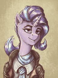 Size: 1500x2000 | Tagged: safe, artist:2d20, derpibooru exclusive, starlight glimmer, pony, unicorn, g4, abstract background, bust, clothes, female, looking at you, portrait, smiling, solo