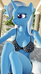 Size: 2880x5120 | Tagged: safe, artist:hunterz263, trixie, anthro, plantigrade anthro, g4, 3d, armpits, blender, bra, breasts, cleavage, clothes, female, fountain, nexgen, outdoors, panties, sexy, solo, underwear