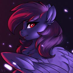 Size: 1500x1500 | Tagged: safe, artist:nightskrill, oc, oc only, pegasus, pony, ear fluff, female, looking at you, looking back, looking back at you, mare, red eyes, solo, wings