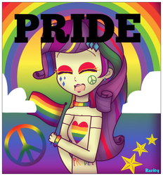 Size: 958x1032 | Tagged: safe, artist:miss-sweeten443, rarity, equestria girls, g4, cloud, female, peace symbol, pride, pride month, rainbow, solo, stars