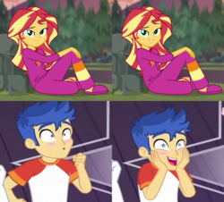 Size: 1080x978 | Tagged: safe, edit, flash sentry, sunset shimmer, equestria girls, equestria girls series, g4, spring breakdown, wake up!, spoiler:choose your own ending (season 2), spoiler:eqg series (season 2), female, male, ship:flashimmer, shipping, starry eyes, straight, wake up!: applejack, wingding eyes