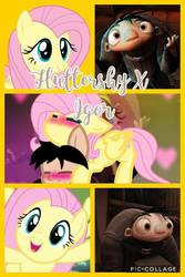 Size: 720x1080 | Tagged: safe, artist:noreencreatesstuff, fluttershy, pegasus, pony, g4, art trade, collage, crossover, crossover shipping, female, igor, male, ponified, shipping, straight
