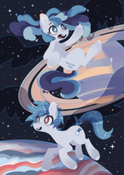 Size: 752x1063 | Tagged: safe, artist:jopiter, oc, oc:haylee, earth pony, pony, duo, planet, space