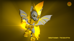 Size: 3840x2160 | Tagged: safe, artist:phoenixtm, oc, oc:delta firedash, alicorn, dracony, hybrid, pony, 3d, alicorn oc, angry, armor, dracony alicorn, fireball, flying, god of fire, helmet, high res, lens flare, source filmmaker, spread wings, watermark, wings