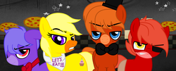 Size: 1896x768 | Tagged: safe, artist:antopainter14, artist:chlaneyt, artist:infinitybases, pony, base used, bonnie (fnaf), chica, crossover, five nights at freddy's, foxy, freddy fazbear, ponified