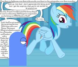 Size: 963x830 | Tagged: safe, artist:pupster0071, rainbow dash, pegasus, pony, g4, bloo (foster's), crossover, dialogue, foster's home for imaginary friends, implied cupcakes, speech bubble