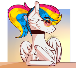 Size: 940x850 | Tagged: safe, artist:sweetmelon556, oc, oc only, oc:panore, pegasus, pony, glasses, male, pansexual pride flag, pride, solo, stallion