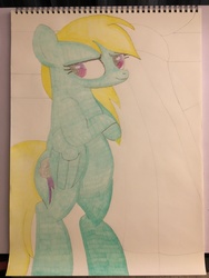 Size: 4032x3024 | Tagged: safe, rainbow dash, pegasus, pony, g4, rarity investigates, bipedal, blonde, colored pencil drawing, female, mane, smiling, solo, standing, tail, traditional art