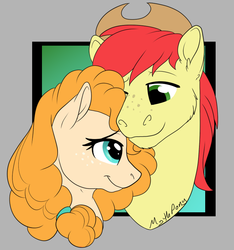 Size: 764x816 | Tagged: safe, artist:mythpony, bright mac, pear butter, earth pony, pony, g4, bust, female, male, portrait, ship:brightbutter, shipping, straight