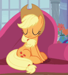 Size: 319x354 | Tagged: safe, screencap, applejack, earth pony, pony, g4, non-compete clause, season 8, animated, cropped, cute, denied, female, gif, jackabetes, levitation, loop, magic, mare, offscreen character, open mouth, reaching towards, sad, sadorable, sitting, solo focus, telekinesis, trophy