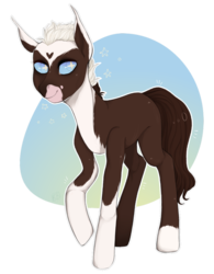 Size: 789x1013 | Tagged: safe, artist:karamboll, oc, oc only, earth pony, pony, big ears, blue eyes, brown, heart, short hair, solo, spots, white