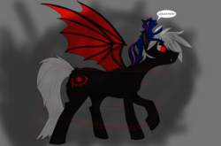Size: 4100x2700 | Tagged: safe, artist:ghost994, oc, oc:aria, oc:ghost, bat pony, hybrid, fanfic art, father and daughter, female, filly, funny, male, menacing, red and black oc, red eyes, red wings, spanish text