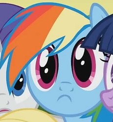 Size: 360x390 | Tagged: safe, screencap, rainbow dash, rarity, twilight sparkle, pony, g4, the return of harmony, :c, cropped, cute, dashabetes, frown