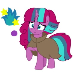 Size: 1087x1080 | Tagged: safe, artist:徐詩珮, oc, oc:firenight drops, pony, unicorn, base used, cloak, clothes, female, magic, magical threesome spawn, mare, multiple parents, next generation, offspring, parent:glitter drops, parent:stygian, parent:tempest shadow, parents:glittershadowgian, simple background, stygian's cloak, transparent background