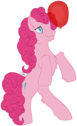 Size: 1337x2176 | Tagged: safe, artist:dodj-e-cur, pinkie pie, pony, g4, balloon, bipedal, female, simple background, solo, transparent background