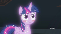 Size: 1920x1080 | Tagged: safe, edit, edited screencap, screencap, pony, g4, my little pony: friendship is magic, what lies beneath, blushing, discovery family logo, sparkling, treelight sparkle