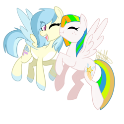 Size: 1280x1280 | Tagged: safe, artist:chelseawest, oc, oc only, oc:fairy star, oc:sugar sky, pegasus, pony, female, male, mare, nuzzling, oc x oc, shipping, simple background, stallion, transparent background, two toned wings, wings