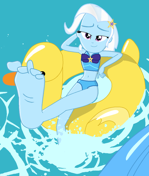 2069899 - safe, artist:grapefruitface1, derpibooru exclusive, trixie,  equestria girls, i&#39;m on a yacht, spoiler:eqg series (season 2), base used,  big feet, feet, female, fetish, foot fetish, pool toy, solo, splash,  swimming pool,