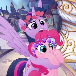 Size: 1080x1080 | Tagged: safe, edit, pinkie pie, twilight sparkle, alicorn, pony, g4, my little pony: the movie, female, heart, lesbian, ship:twinkie, shipping, twilight sparkle (alicorn)