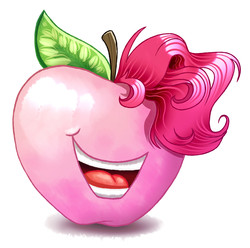 Size: 2908x2884 | Tagged: safe, artist:rysunkowasucharia, idw, pinkie pie, living apple, g4, night of the living apples, spoiler:comic, spoiler:comic32, apple pinkie, high res, no eyes, not salmon, open mouth, simple background, smiling, species swap, wat, white background