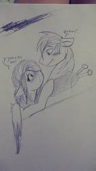 Size: 1080x1920 | Tagged: safe, artist:thecrackersnacher, big macintosh, fluttershy, earth pony, pegasus, pony, g4, blushing, dialogue, female, horse collar, leaning, looking at each other, male, mare, monochrome, ship:fluttermac, shipping, straight, traditional art
