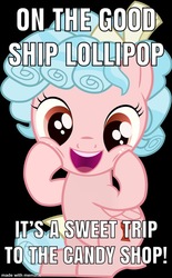 Size: 620x1000 | Tagged: safe, cozy glow, pony, g4, belly, bright eyes (film), caption, cozy glow is best facemaker, cozybetes, cute, female, foal, happy, image macro, meme, open mouth, shirley temple, smiling, solo, song reference, text