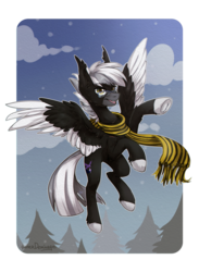 Size: 764x1046 | Tagged: safe, artist:lonerdemiurge_nail, oc, oc only, oc:midnight serenity, pegasus, pony, clothes, fangs, flying, frog (hoof), glasses, scarf, simple background, solo, transparent background, tree, underhoof, unshorn fetlocks