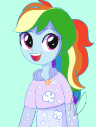 Size: 2250x3000 | Tagged: safe, artist:dashiedashdraw, rainbow dash, equestria girls, g4, female, high res, open mouth, simple background, smiling, solo, teal background