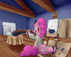 Size: 2500x2000 | Tagged: safe, artist:einboph, pinkie pie, g4, candy, canvas, easel, food, high res, painting