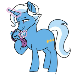 Size: 3500x3500 | Tagged: safe, artist:fannytastical, jack pot, trixie, pony, unicorn, g4, awww, baby, baby pony, baby trixie, cute, father and daughter, female, glowing horn, heartwarming, high res, horn, like father like daughter, like parent like child, magic, male, nos, smiling, stallion, telekinesis, younger
