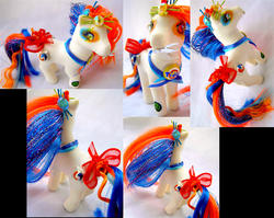 Size: 1012x804 | Tagged: safe, artist:lightningsilver-mana, oc, oc only, oc:tide pod, earth pony, pony, candy, craft, detergent, doll, female, figure, figurine, fork, generic pony, mr. yuk, paint, painting, poisonous, snack, solo, tide, tide pods, tide pony, toy