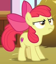 Size: 485x559 | Tagged: safe, screencap, apple bloom, earth pony, pony, g4, going to seed, angry, annoyed, apple bloom is not amused, cropped, cute, female, filly, foal, grumpy, madorable, scrunchy face, solo, unamused