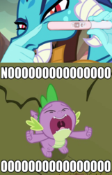 Size: 458x712 | Tagged: safe, edit, edited screencap, screencap, princess ember, spike, dragon, a dog and pony show, g4, gauntlet of fire, big no, female, fingers, hand, male, meme, pregnancy test, pregnancy test meme, screaming, ship:emberspike, shipping, spike's no, straight