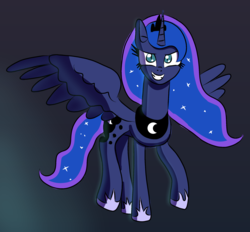 Size: 2279x2117 | Tagged: safe, artist:platinumdrop, princess luna, pony, g4, evil smile, female, gradient background, grin, high res, simple background, slit pupils, smiling, solo