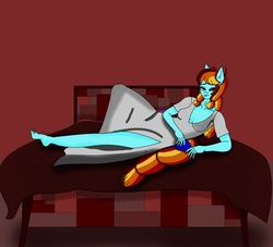 Size: 3300x3000 | Tagged: safe, oc, oc only, oc:aurelia, anthro, bed, breasts, draw me like one of your french girls, female, high res, solo