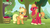 Size: 1600x900 | Tagged: safe, screencap, applejack, big macintosh, earth pony, pony, g4, going to seed, my little pony: friendship is magic, apple, apple orchard, apple tree, brother and sister, bucket, discovery family logo, female, food, male, mare, raised hoof, siblings, stallion, tree