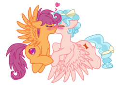 Size: 1700x1200 | Tagged: safe, artist:kingbases, artist:rainbineeoi, cozy glow, scootaloo, pegasus, pony, g4, base used, blushing, duo, female, heart, kiss on the lips, kissing, lesbian, ship:cozyloo, shipping, simple background, spread wings, transparent background, wings