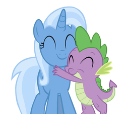Size: 750x675 | Tagged: safe, edit, editor:undeadponysoldier, spike, trixie, dragon, pony, unicorn, g4, adorable face, cute, daaaaaaaaaaaw, eyes closed, female, happy, hug, male, mare, shipping, simple background, smiling, spikelove, spixie, straight, white background