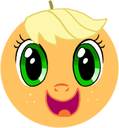 Size: 400x429 | Tagged: safe, artist:재미나_jaemina, applejack, earth pony, fruit pony, pony, g4, cute, food, food transformation, inanimate tf, jackabetes, literal, looking at you, open mouth, orange, orangejack, simple background, smiling, solo, transformation, white background