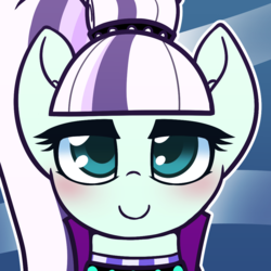 Size: 1000x1000 | Tagged: safe, artist:puetsua, part of a set, coloratura, earth pony, pony, g4, abstract background, avatar, blushing, bust, countess coloratura, cute, female, jewelry, lidded eyes, looking at you, mare, necklace, portrait, rarabetes, smiling, solo