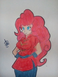 Size: 1920x2560 | Tagged: safe, artist:12alvaro, pinkie pie, equestria girls, g4, clothes, cosplay, costume, female, ranma-chan, solo, traditional art