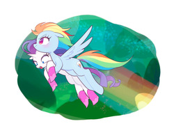 Size: 1280x979 | Tagged: safe, artist:kkmrarar, part of a set, rainbow dash, rarity, pegasus, pony, unicorn, g4, the end in friend, bandana, boots, carrying, clothes, duo, female, flying, lesbian, mare, rainbow trail, ship:raridash, shipping, shoes, simple background, white background