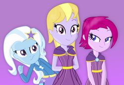 Size: 2286x1566 | Tagged: safe, artist:grapefruitface1, artist:yaya54320, fuchsia blush, lavender lace, trixie, equestria girls, g4, my little pony equestria girls: rainbow rocks, clothes, show accurate, trio, trixie and the illusions