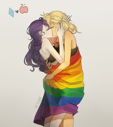Size: 1600x1800 | Tagged: safe, artist:tcn1205, applejack, rarity, human, equestria girls, g4, 2019, beautiful, clothes, cute, derail in the comments, duo, eyes closed, female, freckles, gay pride flag, graveyard of comments, humanized, intimate, jackabetes, kiss on the lips, kissing, lesbian, love, passionate, pony coloring, pride, pride flag, pride month, rainbow flag, raribetes, ship:rarijack, shipping