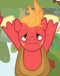 Size: 588x738 | Tagged: safe, screencap, apple bloom, big macintosh, winona, g4, going to seed, cropped, freckles, male, offscreen character, stallion, tired, upside down