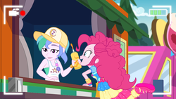 Size: 1920x1080 | Tagged: safe, screencap, pinkie pie, summer solstice (g4), equestria girls, five lines you need to stand in, g4, my little pony equestria girls: better together, baseball cap, cap, female, food truck, hat, not celestia