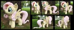 Size: 4350x1754 | Tagged: safe, artist:peruserofpieces, fluttershy, pegasus, pony, g4, female, happy, irl, long tail, mare, photo, plushie, profile, smiling, solo, spread wings, toy, wings