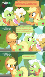 Size: 1600x2704 | Tagged: safe, edit, edited screencap, screencap, applejack, goldie delicious, granny smith, earth pony, pony, g4, going to seed, apple tree, comic, dialogue, screencap comic, speech bubble, tree