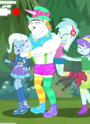 Size: 485x669 | Tagged: safe, screencap, aqua blossom, bulk biceps, lyra heartstrings, trixie, human, equestria girls, five lines you need to stand in, g4, my little pony equestria girls: better together, background human, bulkabetes, butt touch, conga, conga line, cropped, cute, dancing, diatrixes, female, hand on butt, lyrabetes, male, selfie drone