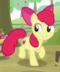 Size: 238x284 | Tagged: safe, screencap, apple bloom, earth pony, pony, g4, going to seed, adorabloom, animated, apple, apple bloom's bow, basket, bow, bushel basket, cropped, cute, excited, female, filly, food, gif, hair bow, happy, stomping, sweet apple acres, trotting, trotting in place